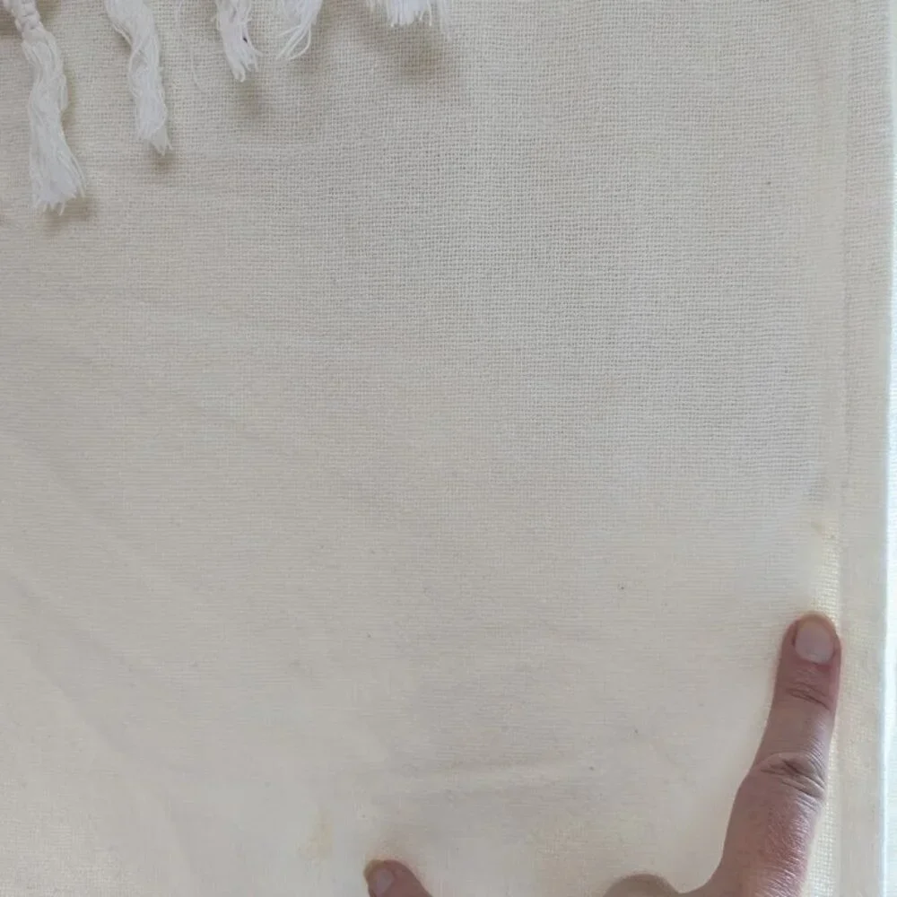 Anthropologie Knotted Macrame Overlay Shower Curtain Ivory Cotton Boho Fringe